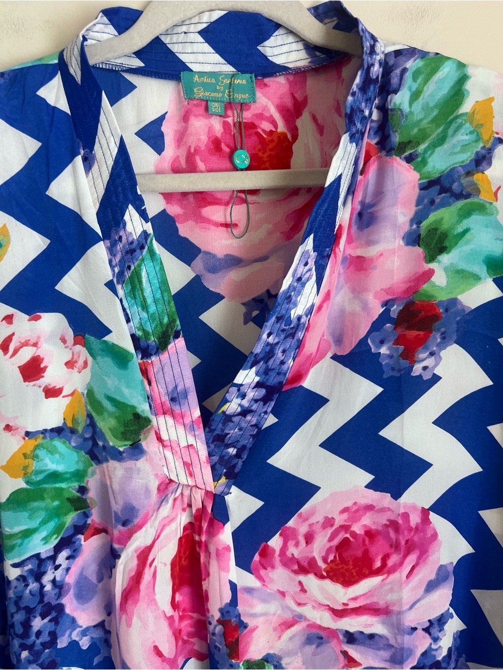 ANTICA SARTORIA Giacoma Cinque Kaftan Lemons Floral Print Dress Beach Coverup OS - Picture 4 of 9